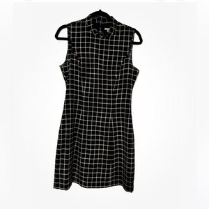 H &M black plaid high neck dress size 8